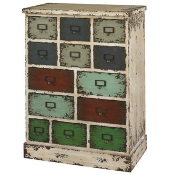 Powell Parcel 13 Drawer Cabinet - Distressed White 990-333